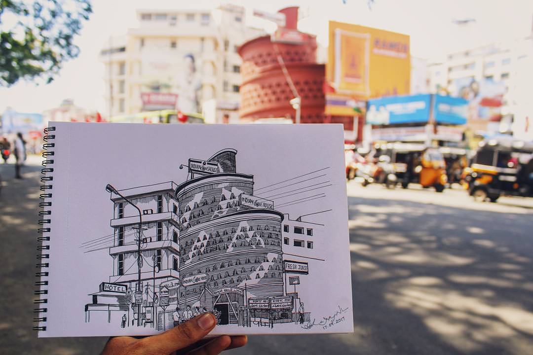 Indian Coffee House, Laurie Baker's masterful intervention. It's unusual design has become one of the most recognisable structures in Trivandrum.